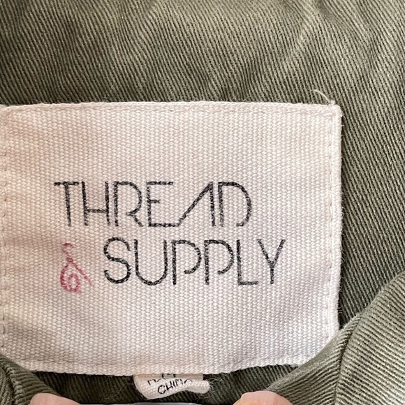 Thread & Supply Hooded Cargo Utility Jacket Aztec Knit Sleeve Green Size M - Picture 2 of 12